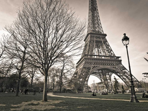 View of Eiffel tower from park, Paris, France Black Ornate Wood Framed Art Print with Double Matting by Frank, Assaf