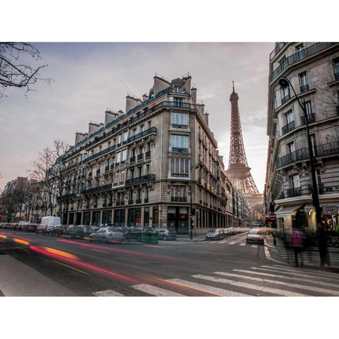 Eiffel tower from city street, Paris, France Black Modern Wood Framed Art Print with Double Matting by Frank, Assaf