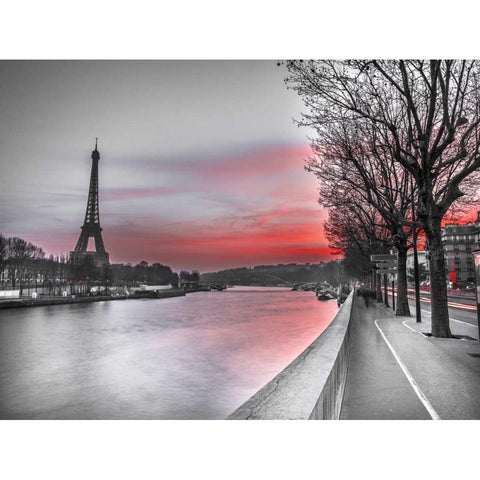 The river Seine and the Eiffel tower at dusk Black Modern Wood Framed Art Print with Double Matting by Frank, Assaf