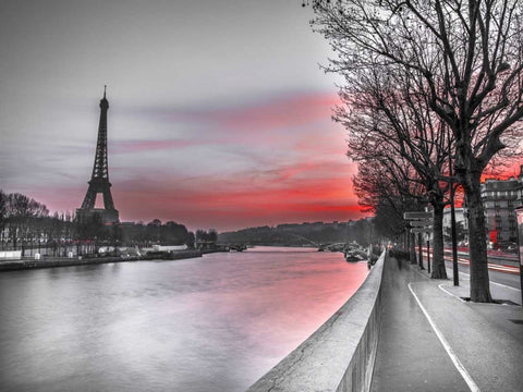 The river Seine and the Eiffel tower at dusk Black Ornate Wood Framed Art Print with Double Matting by Frank, Assaf