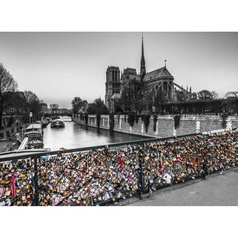 Pont des Arts bridge with love padlocks, Paris Gold Ornate Wood Framed Art Print with Double Matting by Frank, Assaf