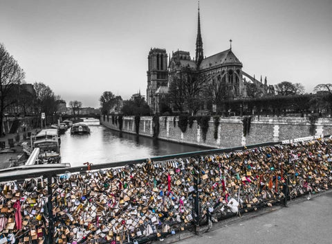 Pont des Arts bridge with love padlocks, Paris White Modern Wood Framed Art Print with Double Matting by Frank, Assaf