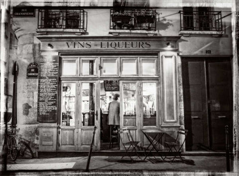 Cafe on street of Montmartre, Paris Black Ornate Wood Framed Art Print with Double Matting by Frank, Assaf