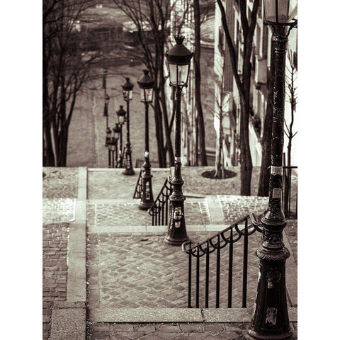 The famous staircase in Montmartre-Paris-France White Modern Wood Framed Art Print by Frank, Assaf