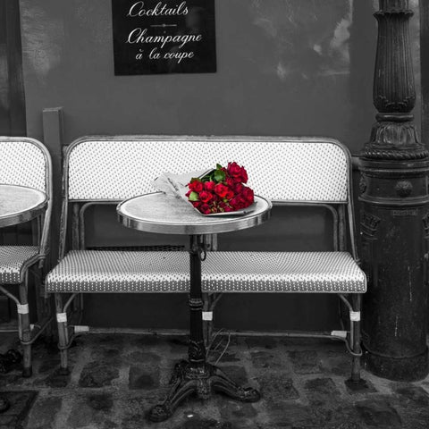 Bunch of flowers on sidewalk cafe table, Paris, France White Modern Wood Framed Art Print by Frank, Assaf