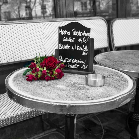 Bunch of flowers on sidewalk cafe table, Paris, France Gold Ornate Wood Framed Art Print with Double Matting by Frank, Assaf