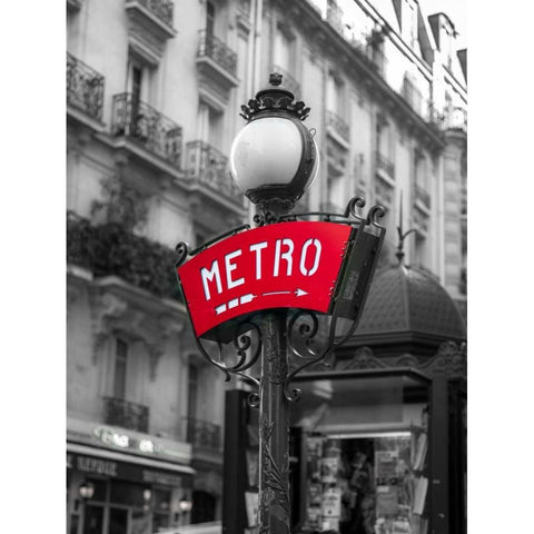 Metro sign post, Montmarte, Paris Gold Ornate Wood Framed Art Print with Double Matting by Frank, Assaf