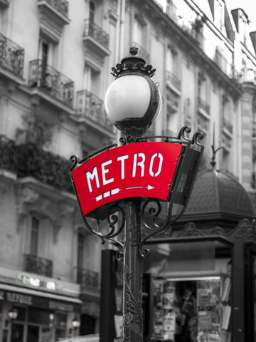 Metro sign post, Montmarte, Paris Black Ornate Wood Framed Art Print with Double Matting by Frank, Assaf