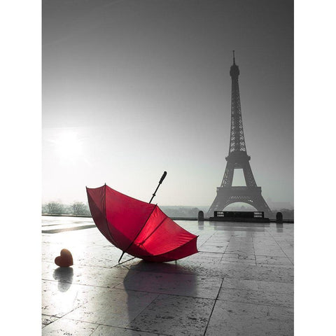 Two umbrellas next to the Eiffel tower Gold Ornate Wood Framed Art Print with Double Matting by Frank, Assaf