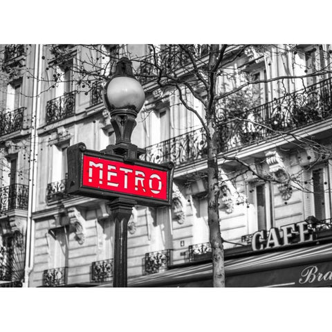 Paris Metro sign White Modern Wood Framed Art Print by Frank, Assaf