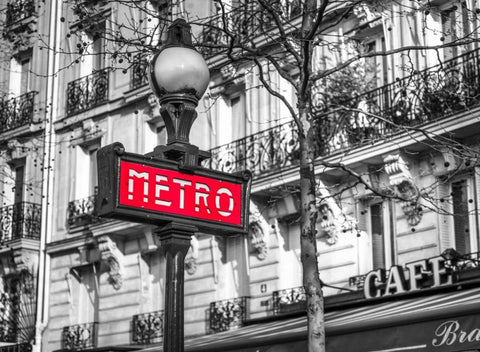 Paris Metro sign Black Ornate Wood Framed Art Print with Double Matting by Frank, Assaf