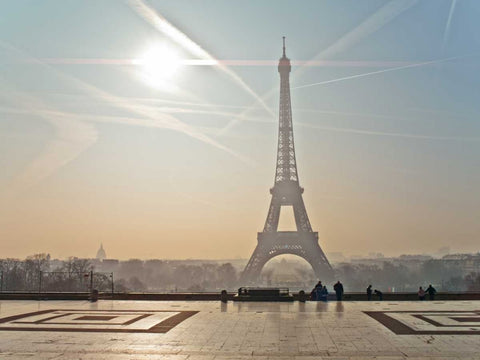 Famous Eiffel tower, Paris, France White Modern Wood Framed Art Print with Double Matting by Frank, Assaf