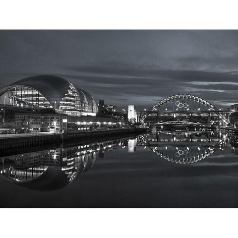 The Sage Gateshead and the Tyne bridge, Newcastle Upon Tyne, FTBR-1878 Black Modern Wood Framed Art Print by Frank, Assaf