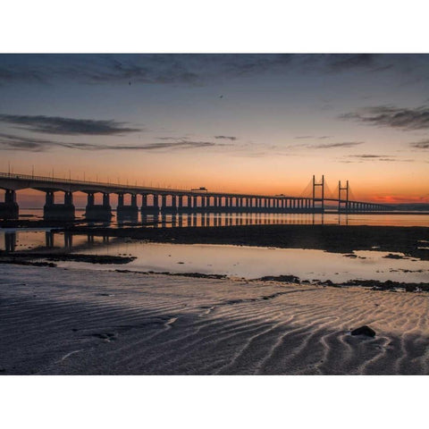 Severn Bridge at Dusk, Wales, UK Black Modern Wood Framed Art Print by Frank, Assaf