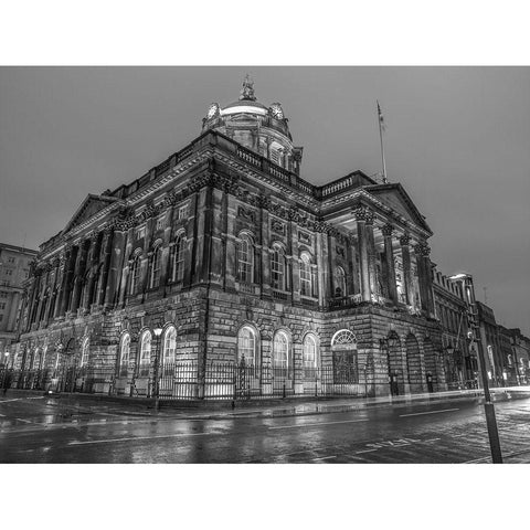 Town Hall Building at night, Liverpool, FTBR-1868 White Modern Wood Framed Art Print by Frank, Assaf