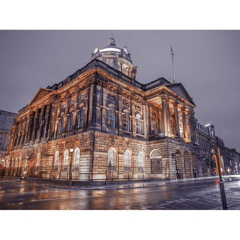 Town Hall Building at night, Liverpool, FTBR-1869 Black Modern Wood Framed Art Print by Frank, Assaf