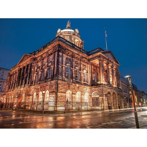 Town Hall Building at night, Liverpool, FTBR-1867 Black Modern Wood Framed Art Print by Frank, Assaf