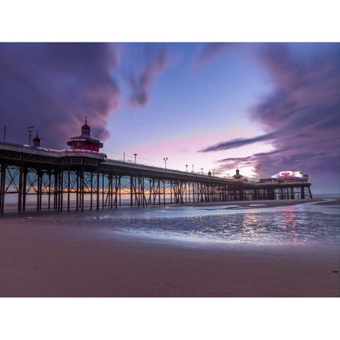 Blackpool sea shore with jetty Black Modern Wood Framed Art Print with Double Matting by Frank, Assaf