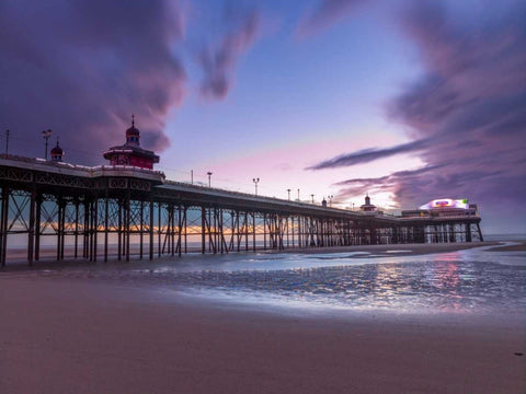 Blackpool sea shore with jetty White Modern Wood Framed Art Print with Double Matting by Frank, Assaf