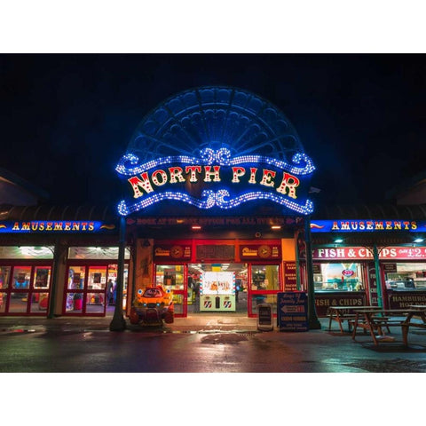 North Pier, Blackpool Black Modern Wood Framed Art Print with Double Matting by Frank, Assaf