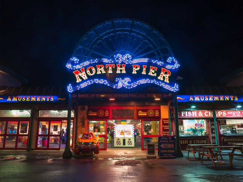 North Pier, Blackpool White Modern Wood Framed Art Print with Double Matting by Frank, Assaf