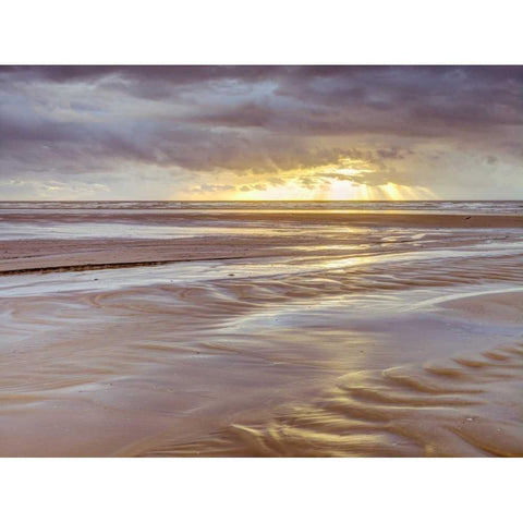 Sunset, Blackpool Beach, UK White Modern Wood Framed Art Print by Frank, Assaf