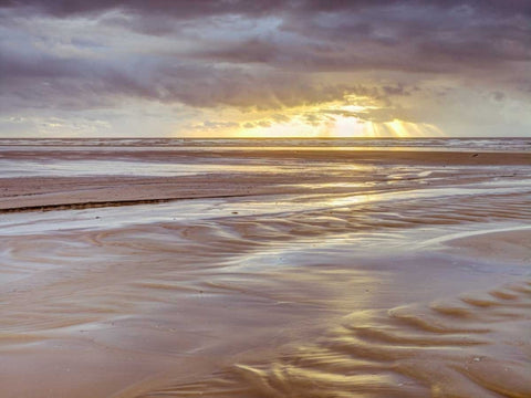 Sunset, Blackpool Beach, UK White Modern Wood Framed Art Print with Double Matting by Frank, Assaf