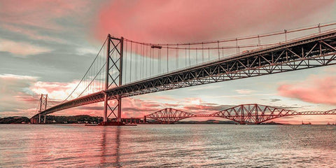 Forth Road Birdge at dusk Black Ornate Wood Framed Art Print with Double Matting by Frank, Assaf