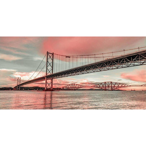 Forth Road Birdge at dusk Gold Ornate Wood Framed Art Print with Double Matting by Frank, Assaf