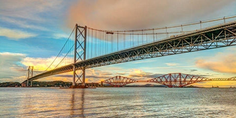 Forth Road Bridge at dusk, FTBR-1861 Black Ornate Wood Framed Art Print with Double Matting by Frank, Assaf