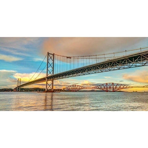 Forth Road Bridge at dusk, FTBR-1861 Black Modern Wood Framed Art Print with Double Matting by Frank, Assaf