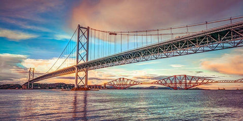 Forth Road Birdge at dusk White Modern Wood Framed Art Print with Double Matting by Frank, Assaf