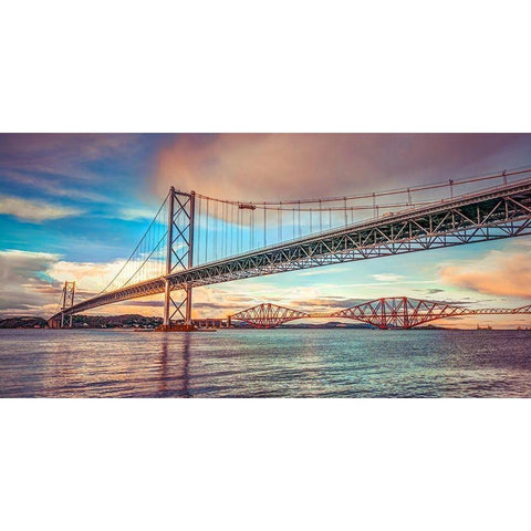 Forth Road Birdge at dusk Gold Ornate Wood Framed Art Print with Double Matting by Frank, Assaf