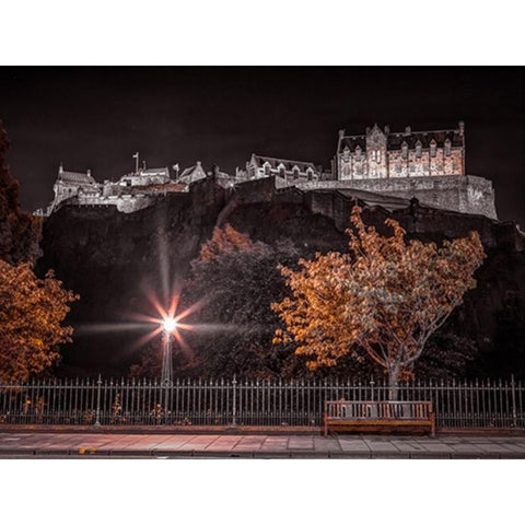 Edinburgh Castle at night, FTBR-1859 Black Modern Wood Framed Art Print with Double Matting by Frank, Assaf