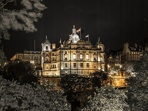 Lloyds banking group building at night Black Ornate Wood Framed Art Print with Double Matting by Frank, Assaf