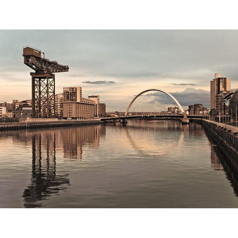 View along the river Clyde, Glasgow, FTBR-1887 White Modern Wood Framed Art Print by Frank, Assaf