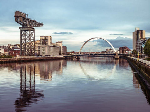 View along the river Clyde, Glasgow, FTBR-1886 White Modern Wood Framed Art Print with Double Matting by Frank, Assaf