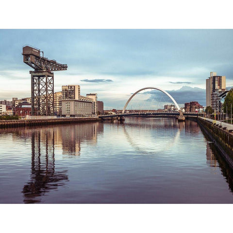 View along the river Clyde, Glasgow, FTBR-1886 White Modern Wood Framed Art Print by Frank, Assaf