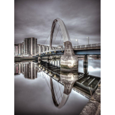 Clyde Arc bridge over river, Glasgow Black Modern Wood Framed Art Print by Frank, Assaf