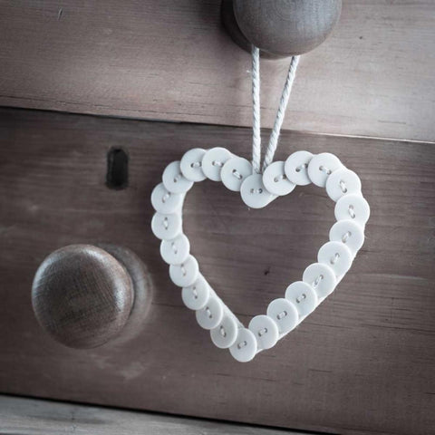 heart made of buttons hunging on a handle Black Modern Wood Framed Art Print by Frank, Assaf