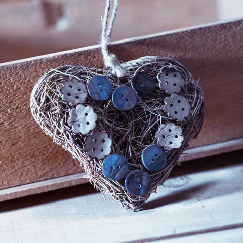 Heart made of straw with buttons Black Modern Wood Framed Art Print by Frank, Assaf