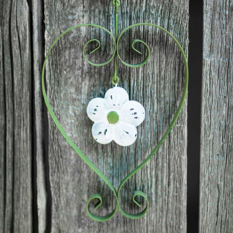 Heart shape with flower on wooden background White Modern Wood Framed Art Print with Double Matting by Frank, Assaf