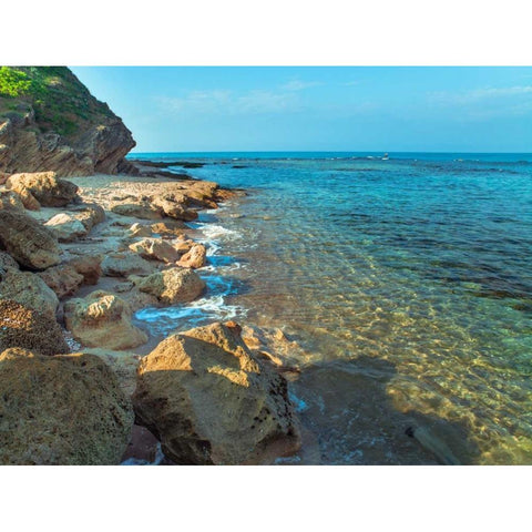 Rocky beach, Israel Black Modern Wood Framed Art Print with Double Matting by Frank, Assaf