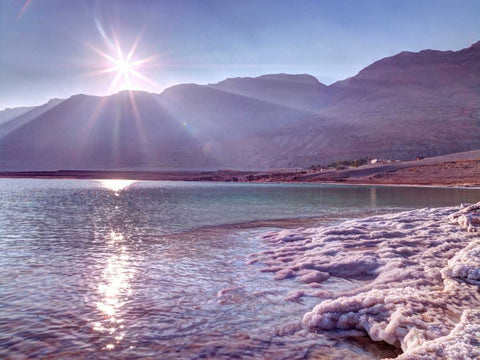 Sunset at the dead sea, Israel White Modern Wood Framed Art Print with Double Matting by Frank, Assaf