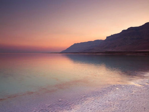 Dead sea shore at dusk, Israel White Modern Wood Framed Art Print with Double Matting by Frank, Assaf