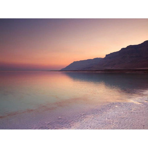 Dead sea shore at dusk, Israel White Modern Wood Framed Art Print by Frank, Assaf