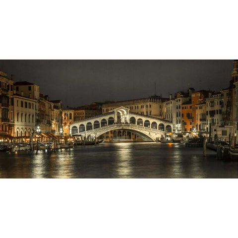 The grand canal and the Rialto bridge at night, Venice, Italy Black Modern Wood Framed Art Print with Double Matting by Frank, Assaf