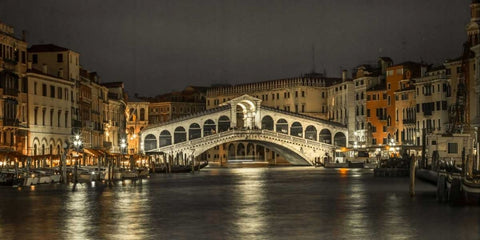 The grand canal and the Rialto bridge at night, Venice, Italy Black Ornate Wood Framed Art Print with Double Matting by Frank, Assaf