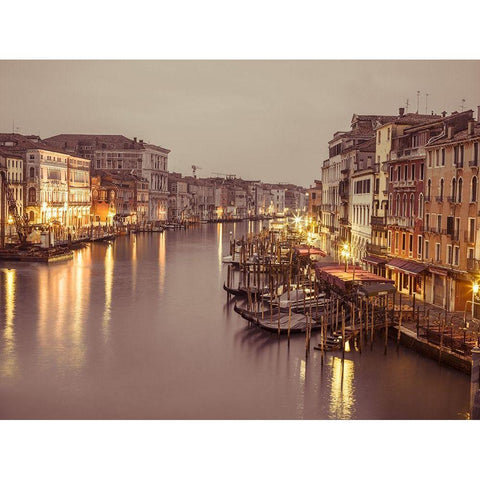 The Grand canal at dusk, Venice, Italy, FTBR-1893 White Modern Wood Framed Art Print by Frank, Assaf