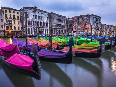 Gondolas parked on the grand canal, Venice, Italy Black Ornate Wood Framed Art Print with Double Matting by Frank, Assaf